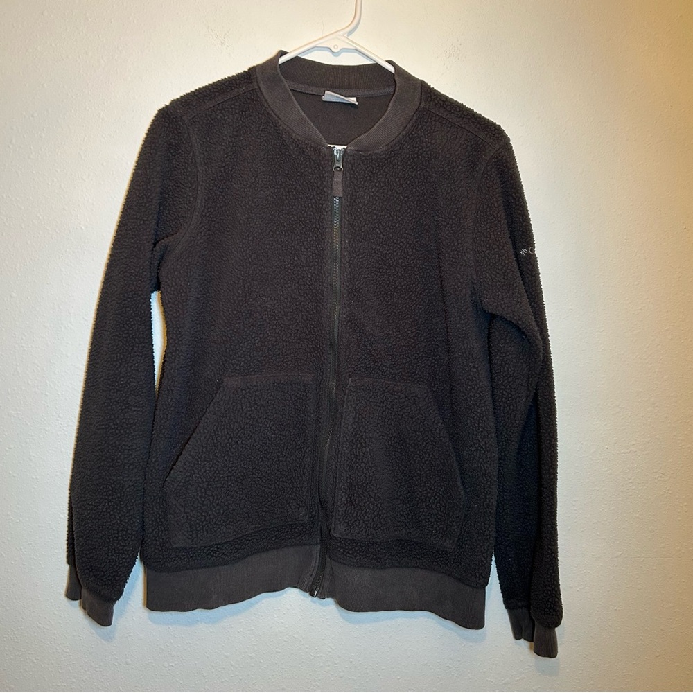 Columbia Women’s Sz M Sherpa Jacket Gray Full Zip Pockets Gorpcore Outdoors Cozy